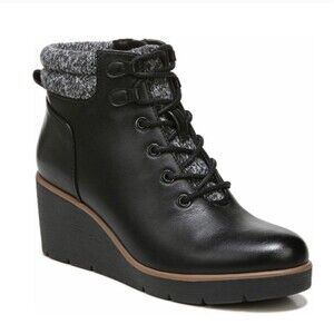 Soul Naturalizer Atlas Wedge Booties Women's 7 W Knit Collar Lace Up Black